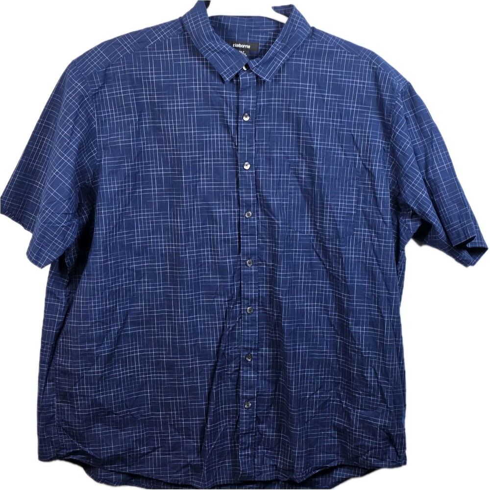 Claiborne Men’s 2XLT Blue‎ Plaid Window pain Long Sleeve Button Up Shirt